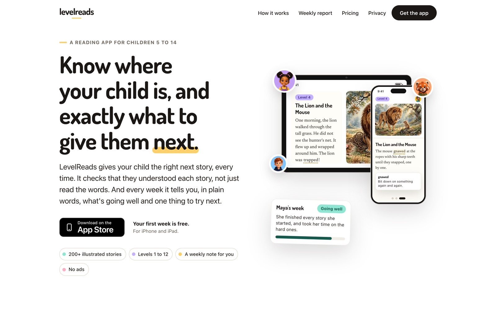 LevelReads landing page